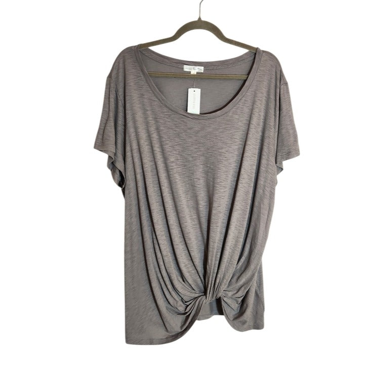 Nine Britton Levie Lightweight Gray Knot Front Short Sleeve Tee Size 2X NWOT