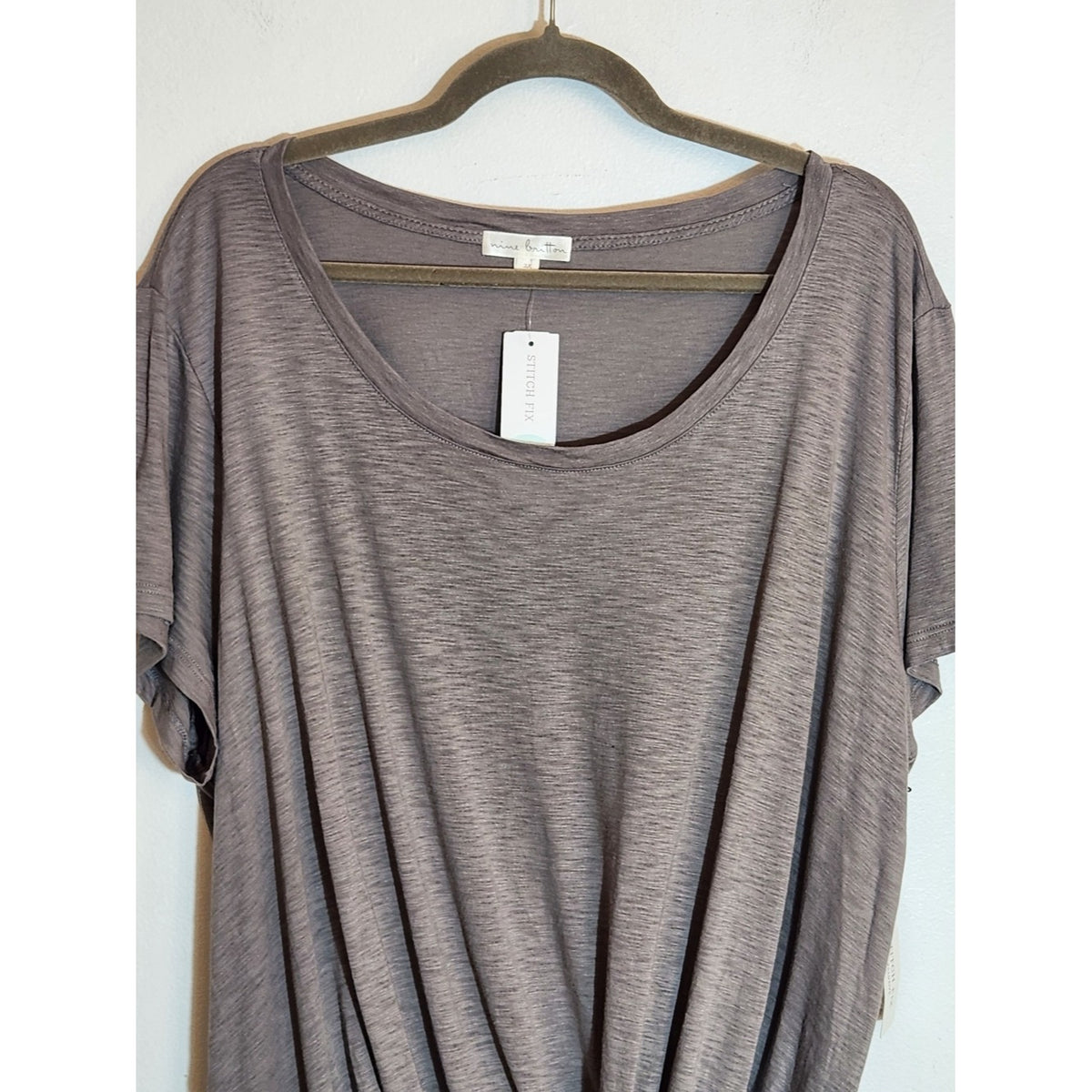 Nine Britton Levie Lightweight Gray Knot Front Short Sleeve Tee Size 2X NWOT