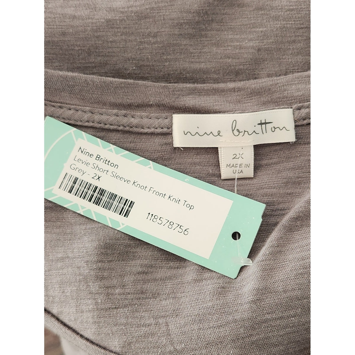 Nine Britton Levie Lightweight Gray Knot Front Short Sleeve Tee Size 2X NWOT