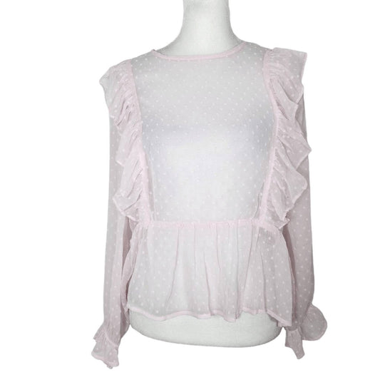 Rio Pastel Pink Sheer Cottagecore Blouse Size Medium Swiss Dot Coquette Pink Top