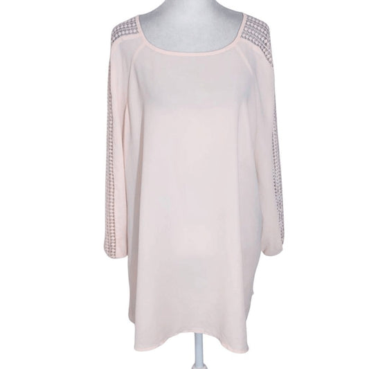 Cato Pink Tunic with Crochet Accent Size 14/16 Semi-Sheer Pink Tunic Blouse