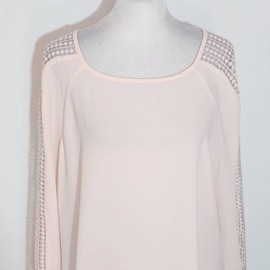 Cato Pink Tunic with Crochet Accent Size 14/16 Semi-Sheer Pink Tunic Blouse