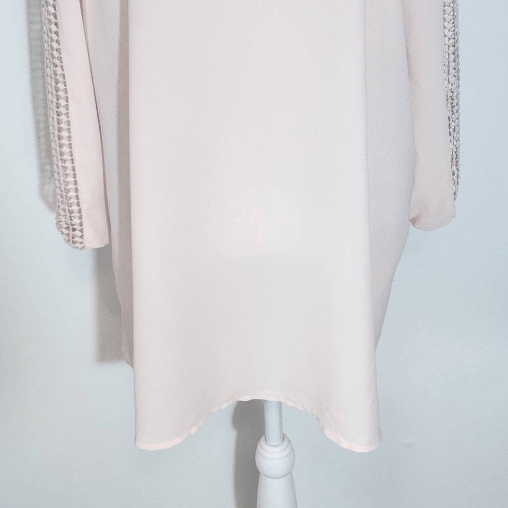Cato Pink Tunic with Crochet Accent Size 14/16 Semi-Sheer Pink Tunic Blouse
