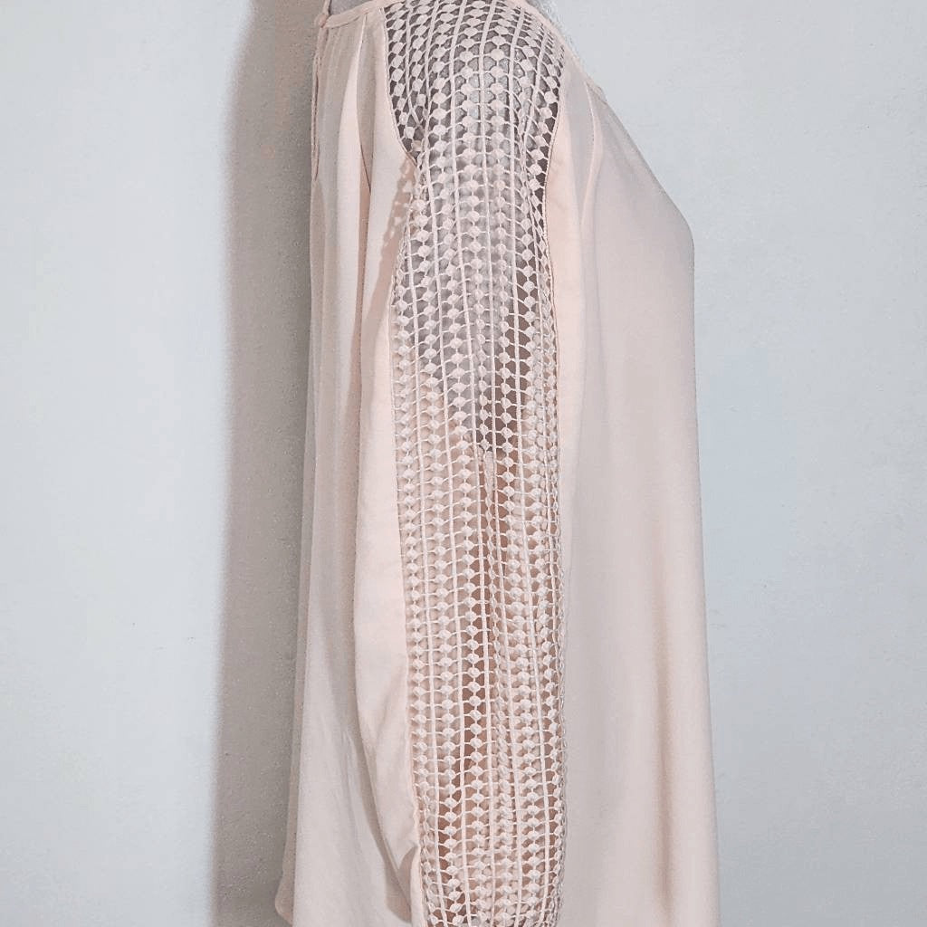 Cato Pink Tunic with Crochet Accent Size 14/16 Semi-Sheer Pink Tunic Blouse