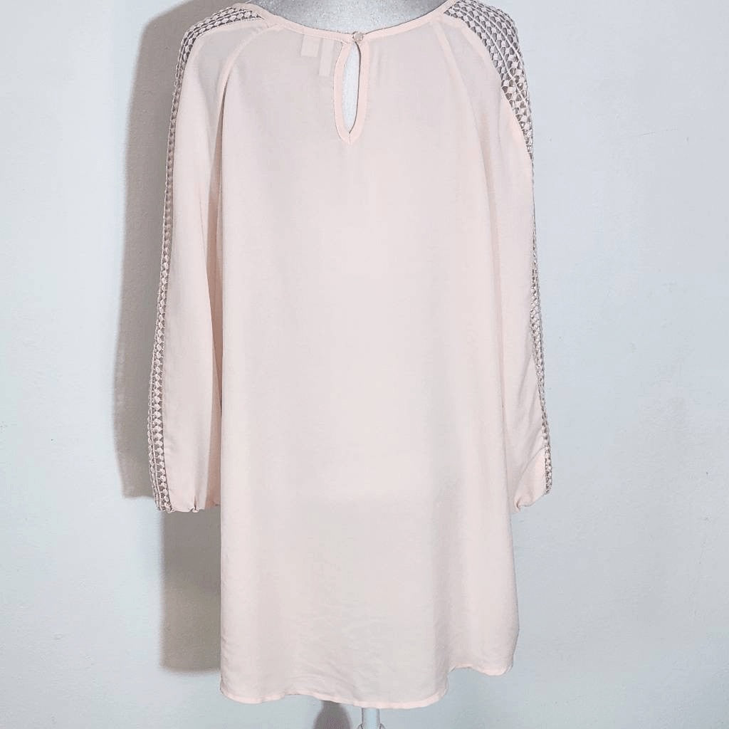 Cato Pink Tunic with Crochet Accent Size 14/16 Semi-Sheer Pink Tunic Blouse
