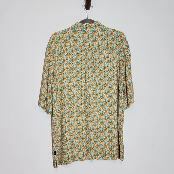 Kenneth Cole Orange and Blue Citrus Print Short Sleeve Button-Up Shirt Size XL