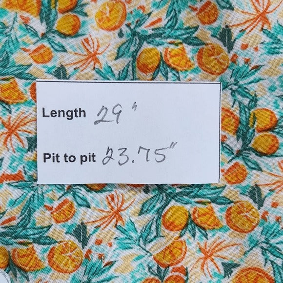 Kenneth Cole Orange and Blue Citrus Print Short Sleeve Button-Up Shirt Size XL