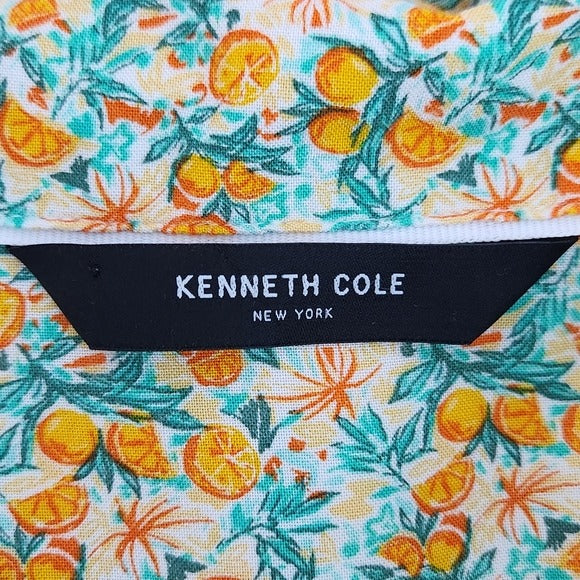 Kenneth Cole Orange and Blue Citrus Print Short Sleeve Button-Up Shirt Size XL
