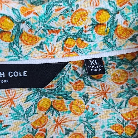 Kenneth Cole Orange and Blue Citrus Print Short Sleeve Button-Up Shirt Size XL