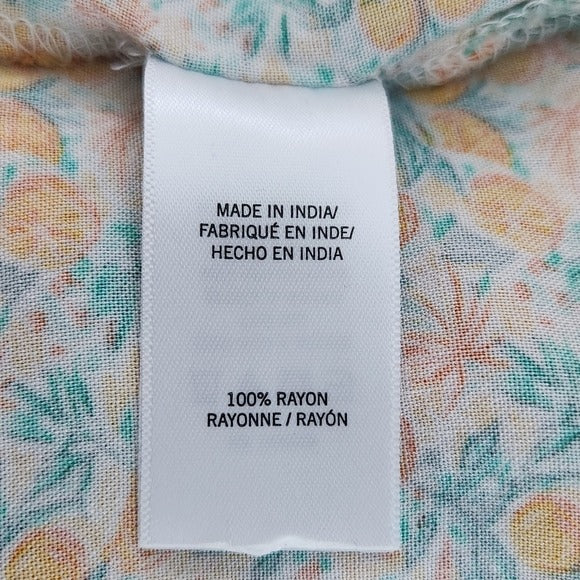 Kenneth Cole Orange and Blue Citrus Print Short Sleeve Button-Up Shirt Size XL