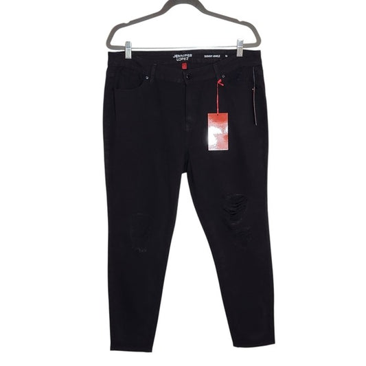 Jennifer Lopez Black Distressed Skinny Ankle Jeans Size 16 NWT