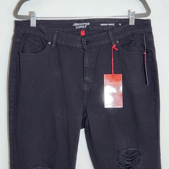 Jennifer Lopez Black Distressed Skinny Ankle Jeans Size 16 NWT