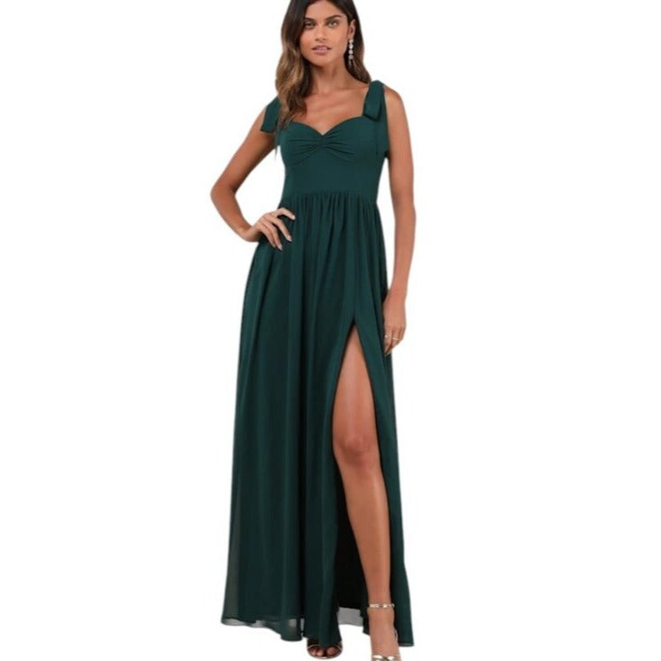 Lulus Green Chiffon Formal Dress with Tie Straps Size Large NWT Wedding Guest