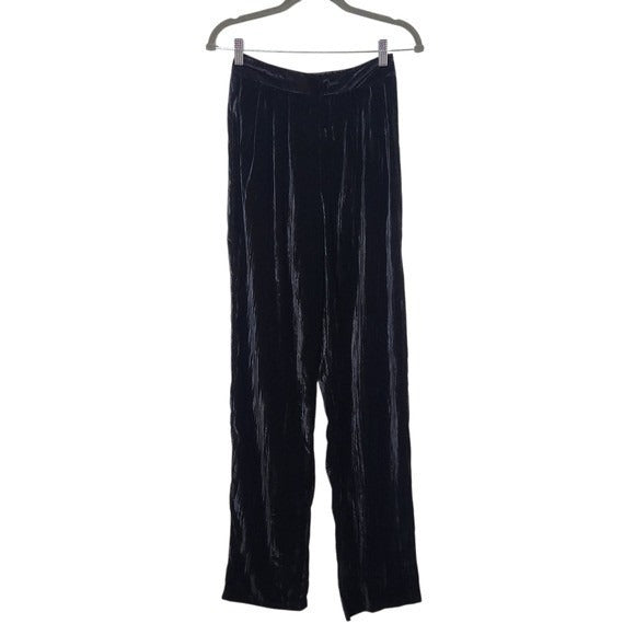 Boohoo Black Velvet Pants NWT Size 2 Tall Black Tapered Crinkle Pants