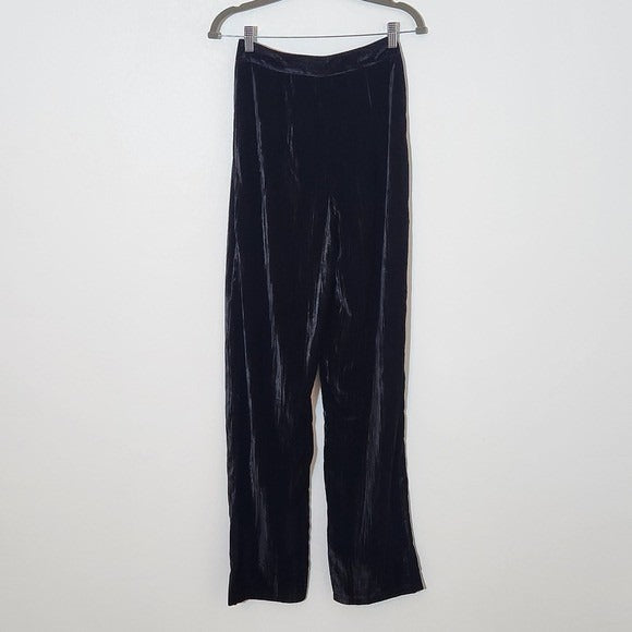 Boohoo Black Velvet Pants NWT Size 2 Tall Black Tapered Crinkle Pants