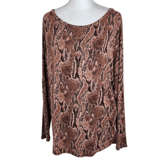 Express Brown Snakeskin Print Long Dolman Sleeve Oversized T-Shirt Size Medium