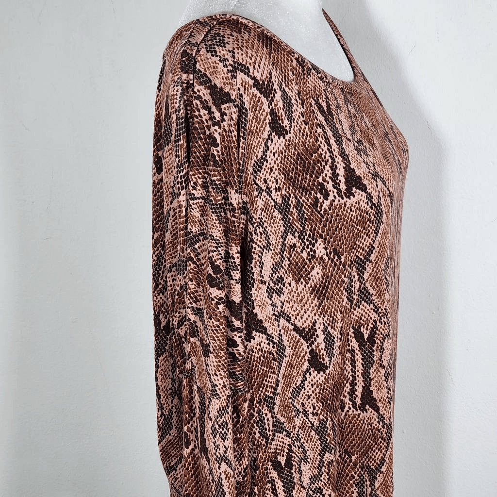 Express Brown Snakeskin Print Long Dolman Sleeve Oversized T-Shirt Size Medium