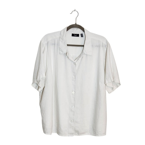 Ella by Rafaella Off White Linen Blend Button Down Shirt Size 2X