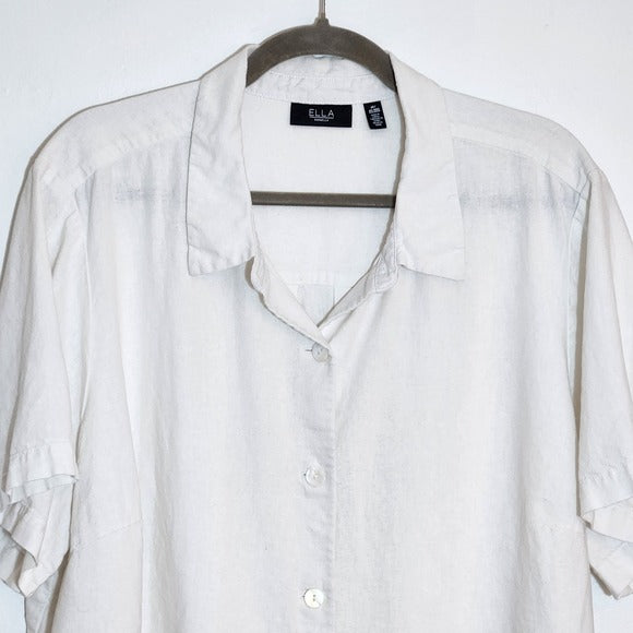 Ella by Rafaella Off White Linen Blend Button Down Shirt Size 2X