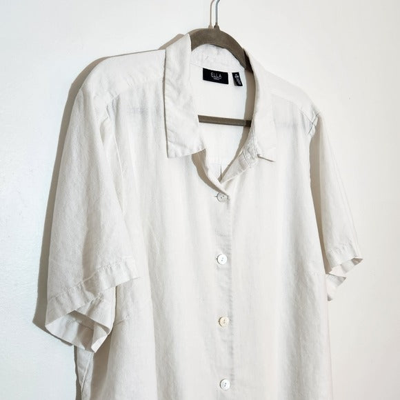 Ella by Rafaella Off White Linen Blend Button Down Shirt Size 2X