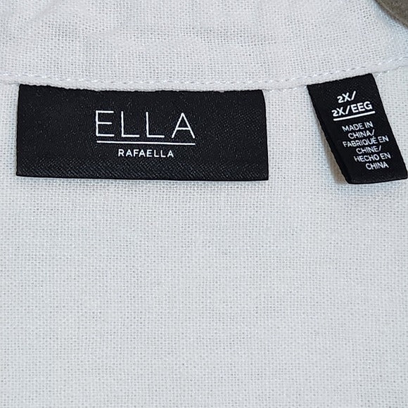 Ella by Rafaella Off White Linen Blend Button Down Shirt Size 2X