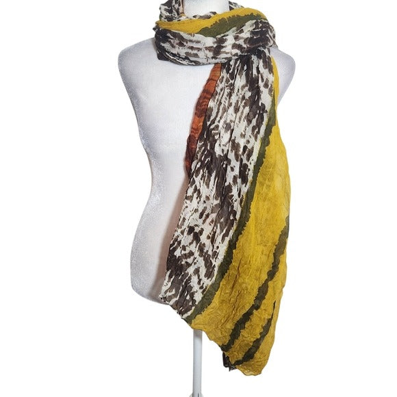 Accessory Street Yellow and Brown Print Boho Woven Scarf 40 X 68