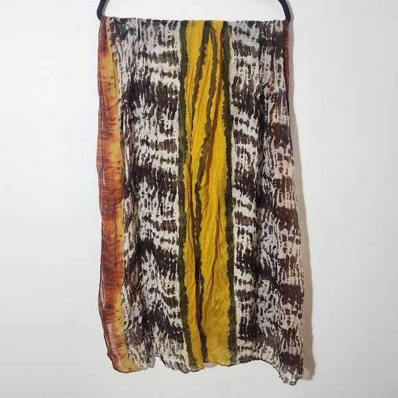 Accessory Street Yellow and Brown Print Boho Woven Scarf 40 X 68