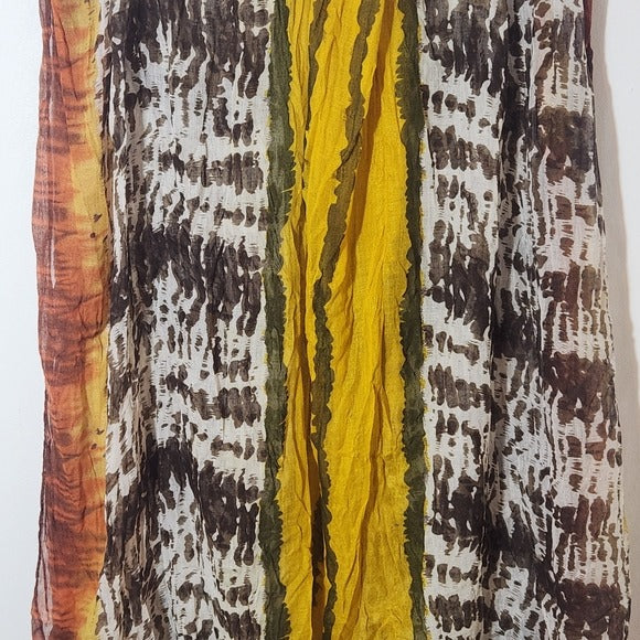 Accessory Street Yellow and Brown Print Boho Woven Scarf 40 X 68