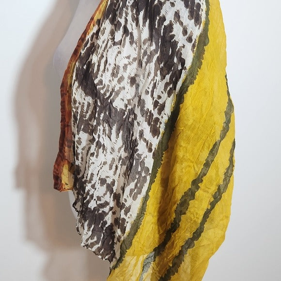 Accessory Street Yellow and Brown Print Boho Woven Scarf 40 X 68