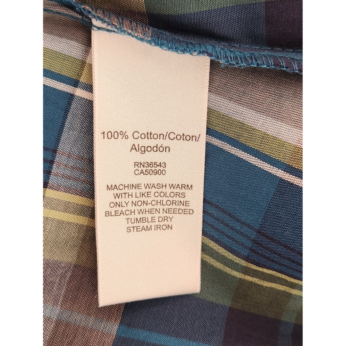 Van Heusen Blue and Green Plaid Button-Up Shirt Roll Tab Sleeves Size XL NWT