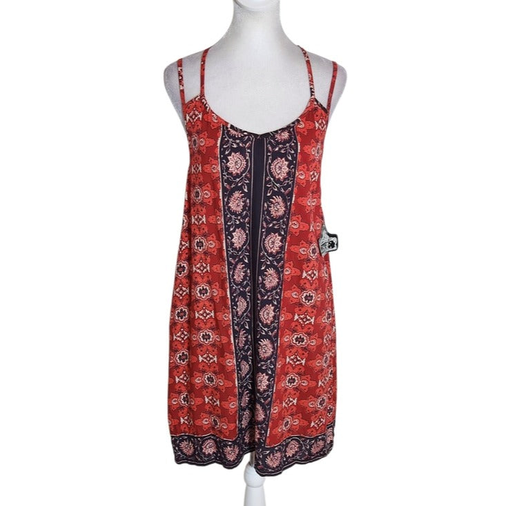 Angie Red and Black Boho Print Strappy Back Mini Dress NWT Size Medium