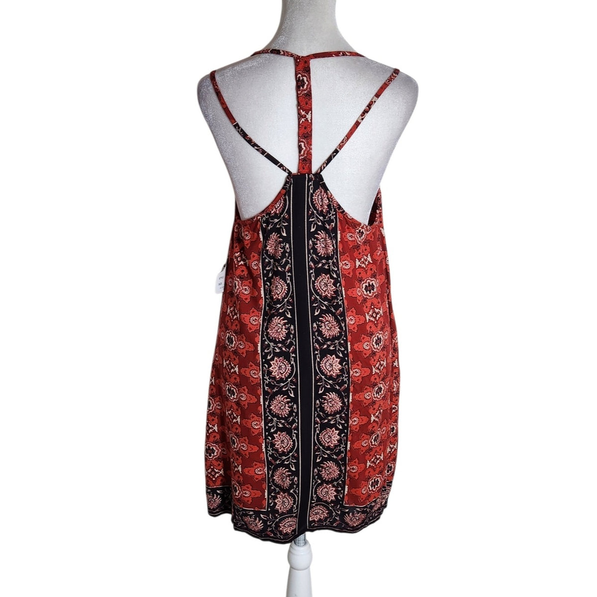 Angie Red and Black Boho Print Strappy Back Mini Dress NWT Size Medium