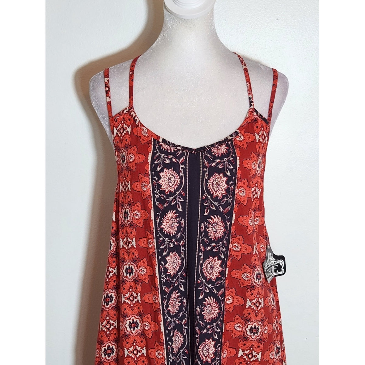 Angie Red and Black Boho Print Strappy Back Mini Dress NWT Size Medium