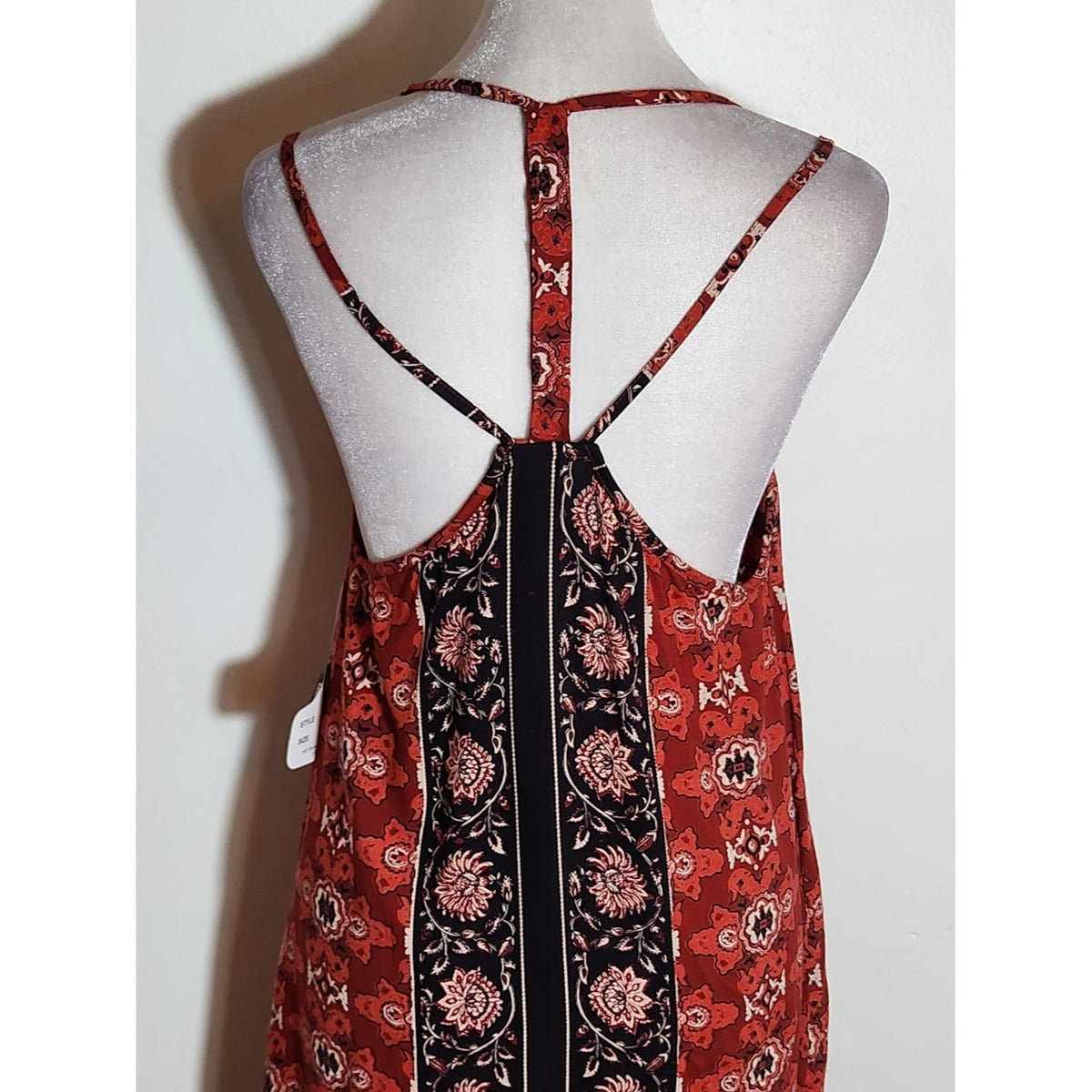Angie Red and Black Boho Print Strappy Back Mini Dress NWT Size Medium