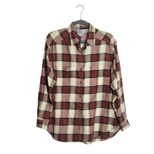 Russ Original Sport Company Vintage Red and Cream Plaid Button Down Shirt Size M