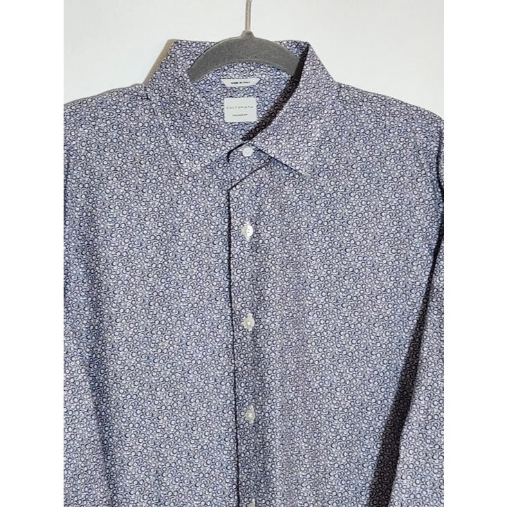 Culturata Mens Blue Floral Print Dress Shirt Size XL 17.5/44