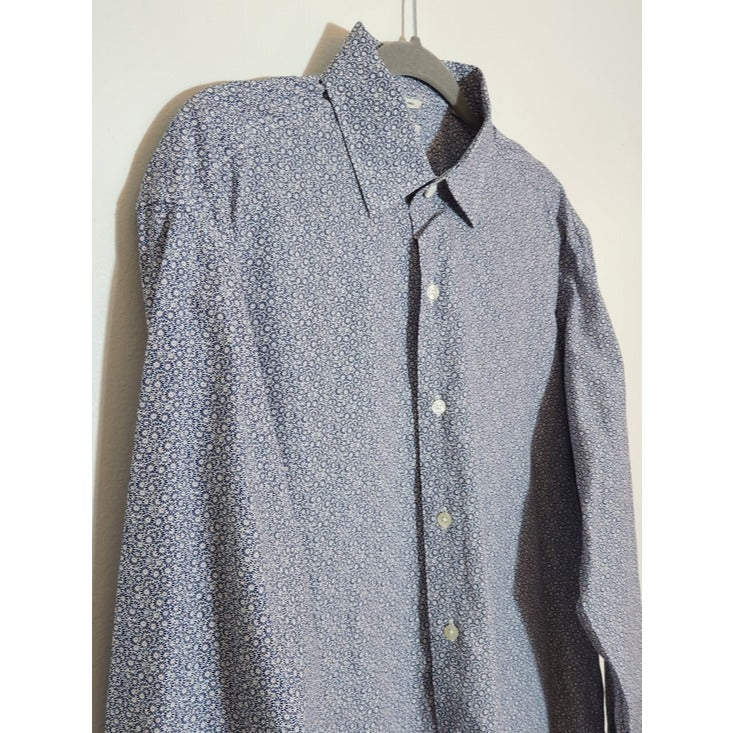 Culturata Mens Blue Floral Print Dress Shirt Size XL 17.5/44