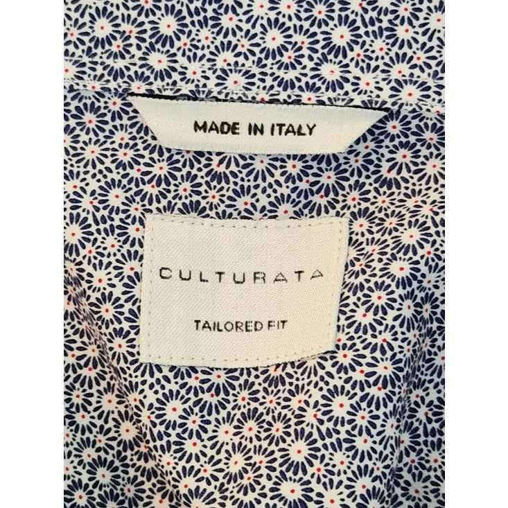 Culturata Mens Blue Floral Print Dress Shirt Size XL 17.5/44