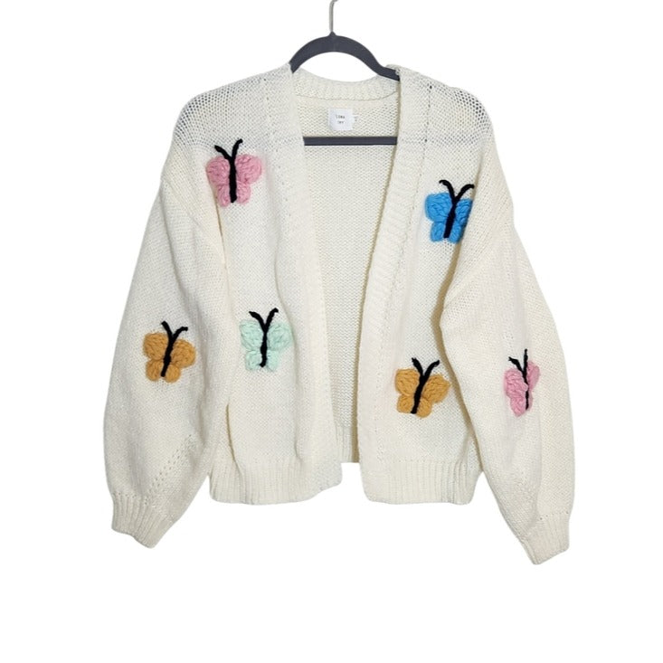Luna Ivy Cream Open Cardigan Sweater with Butterfly Detail Size Small