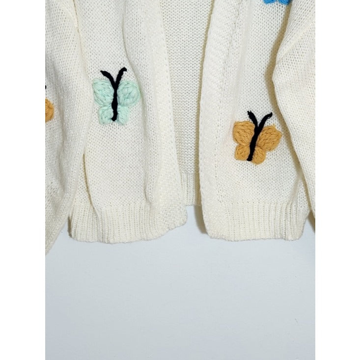 Luna Ivy Cream Open Cardigan Sweater with Butterfly Detail Size Small