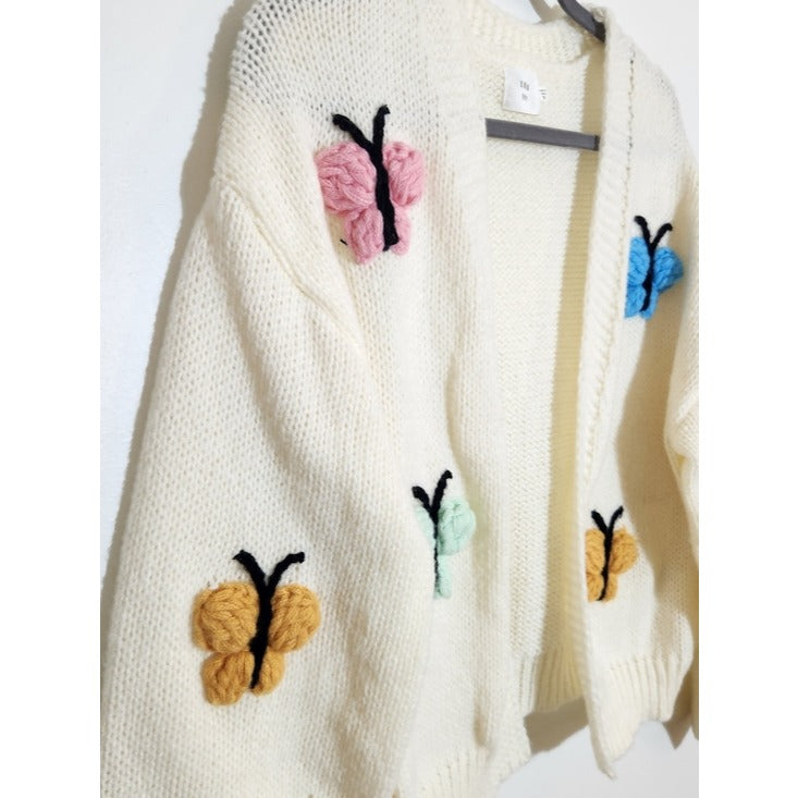 Luna Ivy Cream Open Cardigan Sweater with Butterfly Detail Size Small