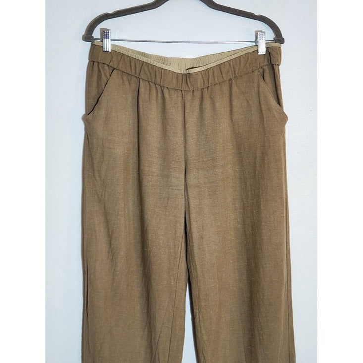 Coldwater Creek Brown Silk and Linen Blend Full Leg Pants Size Medium