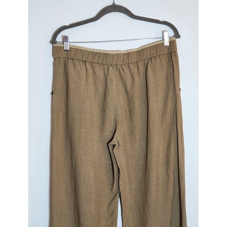 Coldwater Creek Brown Silk and Linen Blend Full Leg Pants Size Medium
