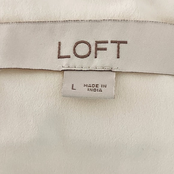 LOFT Cream Dotted Tulle Lace Trim Blouse Size Large