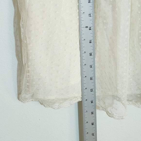 LOFT Cream Dotted Tulle Lace Trim Blouse Size Large