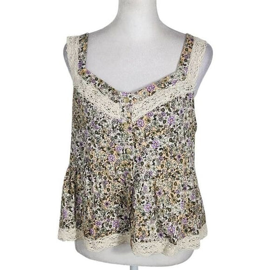 Daisy & Delilah Floral Boho Button-up Tank Top Size XL Floral Babydoll Tank New