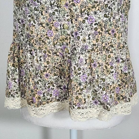 Daisy & Delilah Floral Boho Button-up Tank Top Size XL Floral Babydoll Tank New