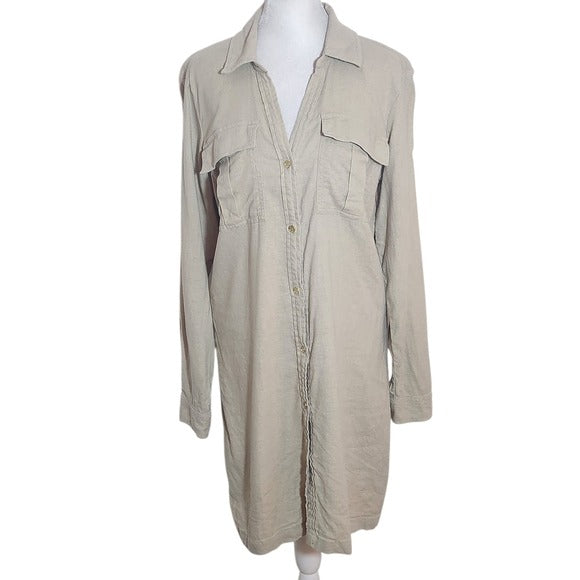 Michael Kors Khaki Linen Blend Mini Shirt Dress with Sash Size Small