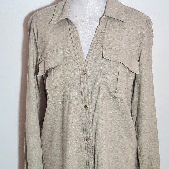 Michael Kors Khaki Linen Blend Mini Shirt Dress with Sash Size Small