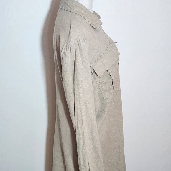 Michael Kors Khaki Linen Blend Mini Shirt Dress with Sash Size Small